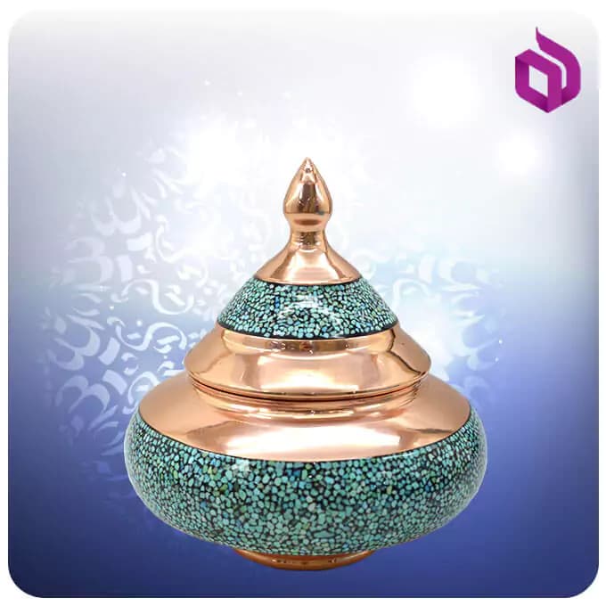 قندان سفینه مس و فیروزه کوب کوچک شمائی