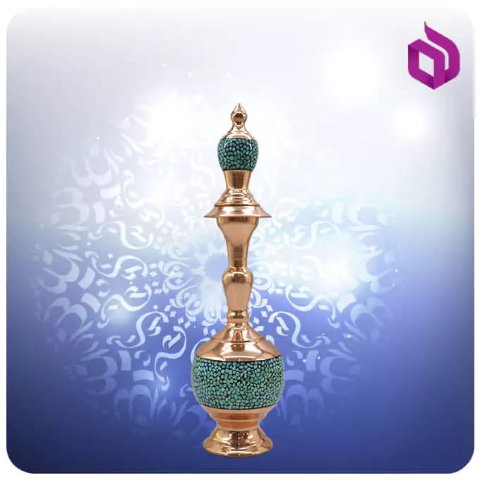 تنگ صراحی مس و فیروزه کوب 30 سانت شمائی