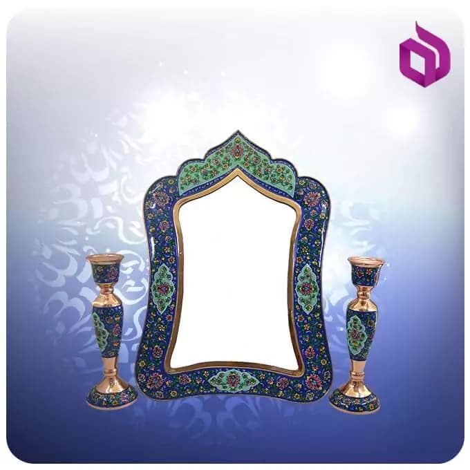 ست آینه مستطیل و جفت شمعدان مس و پرداز