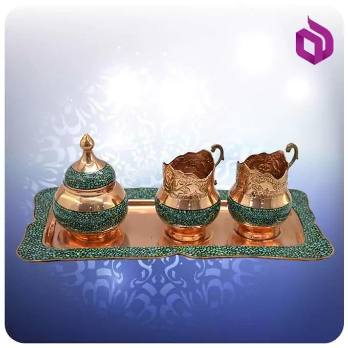 ست چایخوری دو نفره مس و فیروزه
