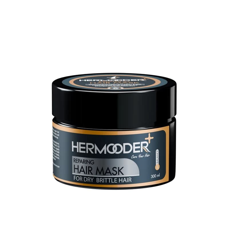 ماسک مو تقویتکننده و ترمیمکننده هرمودر مدل کاسهای حجم 300 میلیلیتر مناسب مو خشک و آسیبدیده — تصویر ۲
