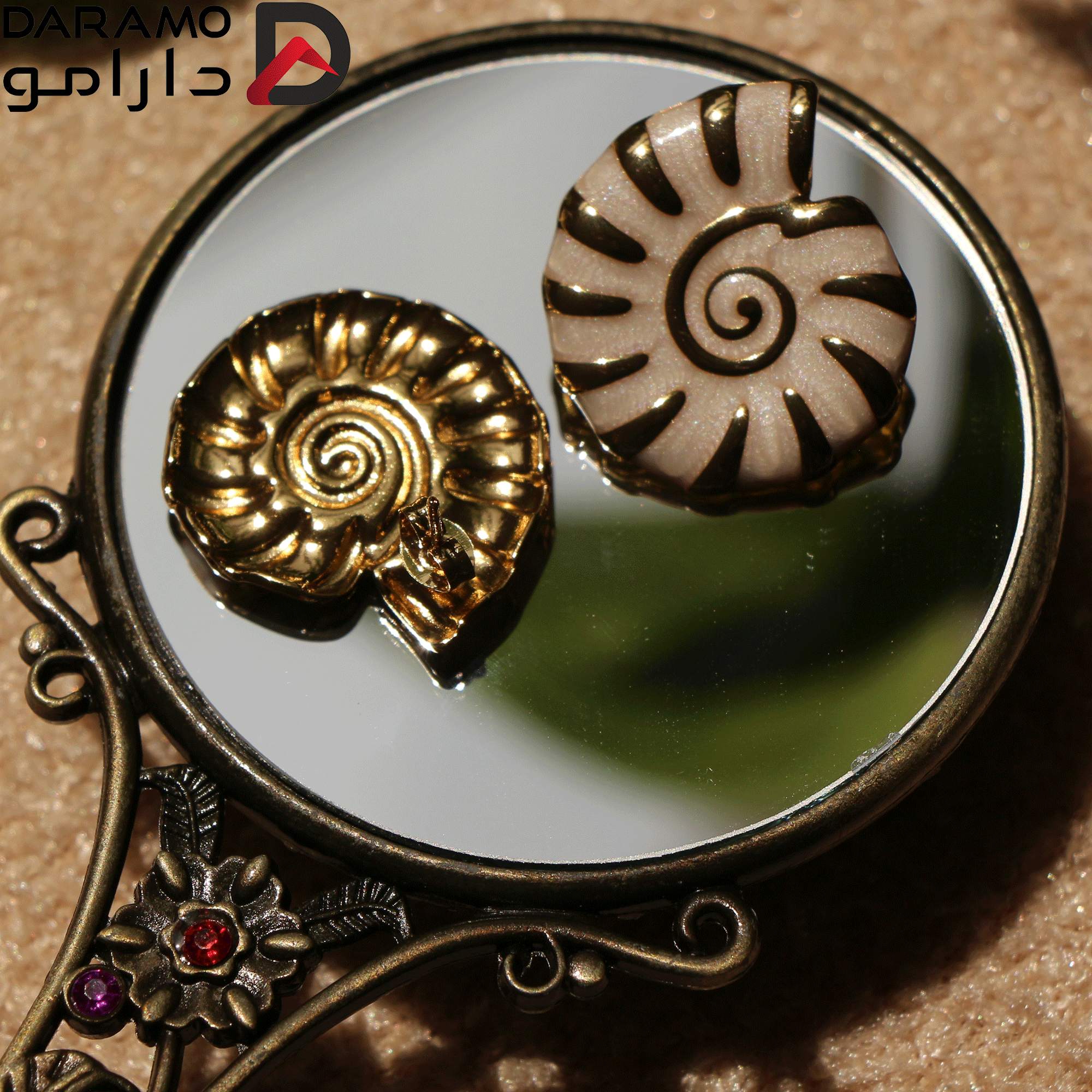 🐚 گوشواره استیل طلایی مدل ناتیلوس صدفی — تصویر ۲