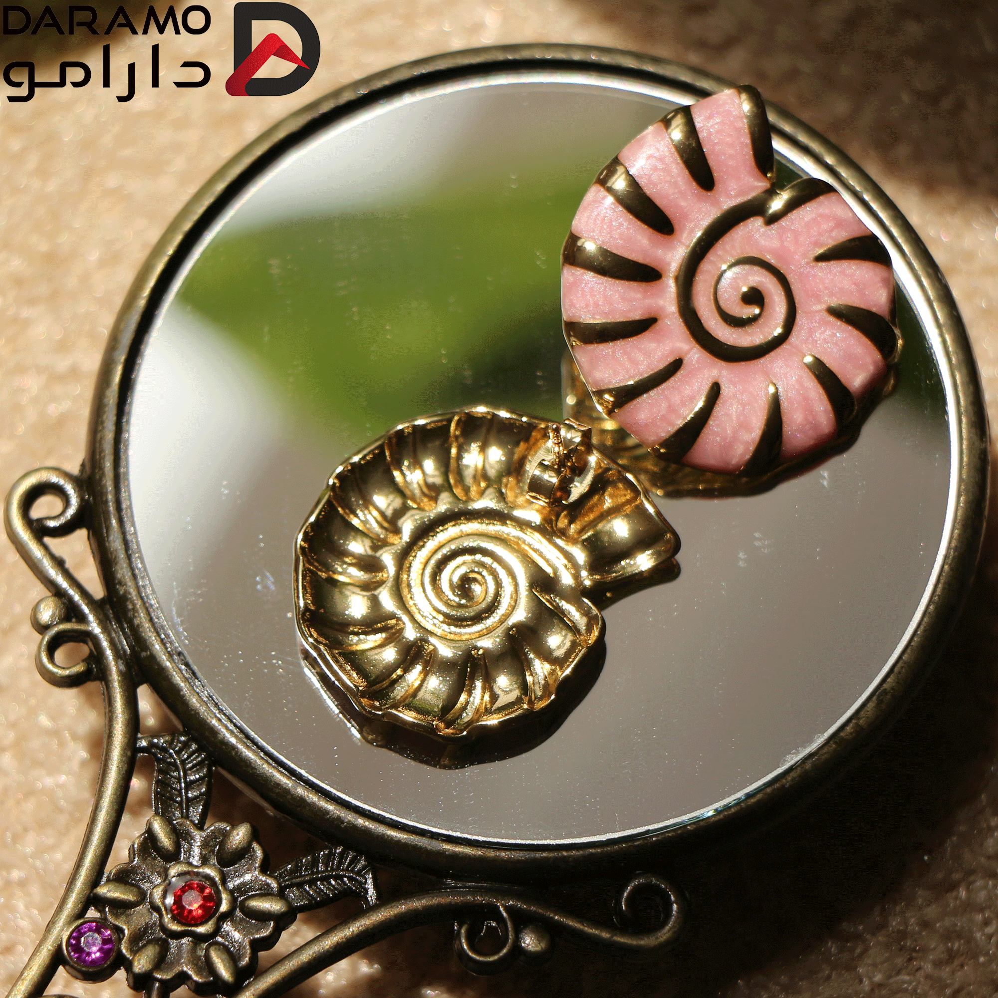 🐚 گوشواره استیل طلایی مدل ناتیلوس صورتی — تصویر ۵