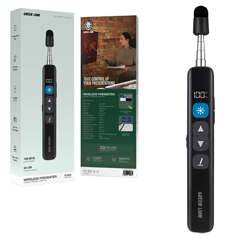 دستگاه پرزنتر لیزری بیسیم گرین لاین مدل Green Lion Wireless Presenter With Retractable Pointer