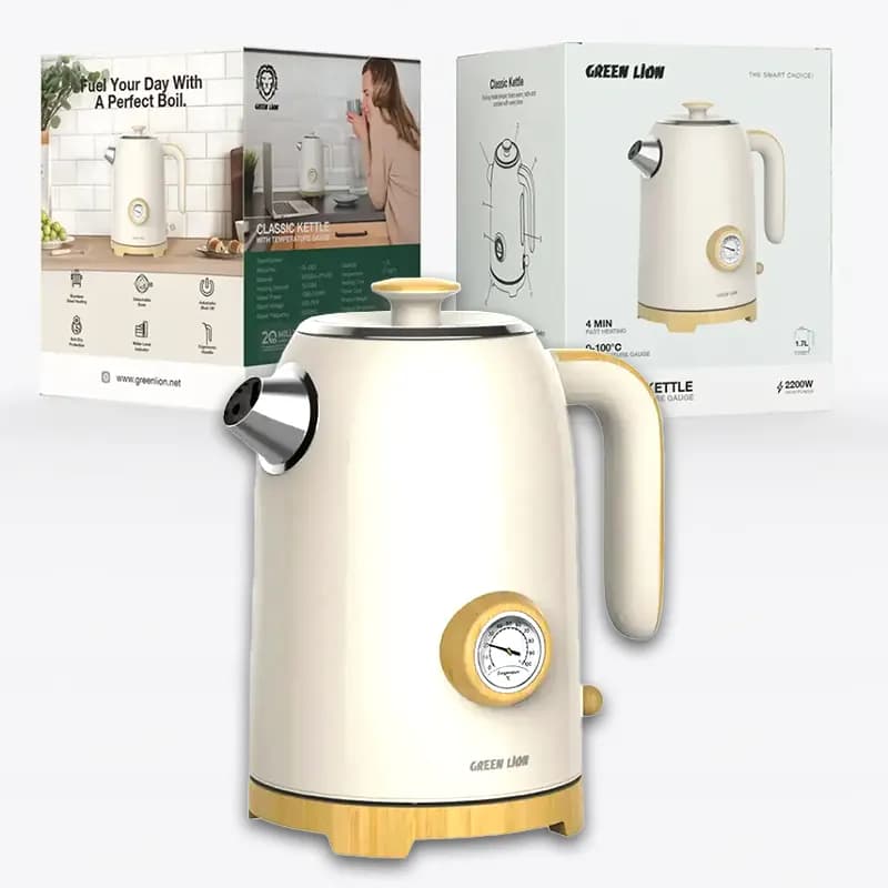 کتری برقی گرین لاین Green Lion Classic Kettle 1.7L 2200W دماسنج عقربه ای — تصویر ۸