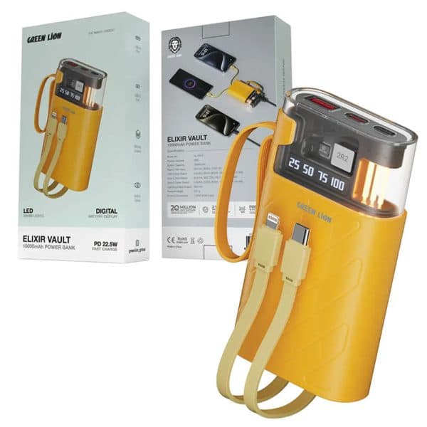 پاوربانک 10000mAH فست دارای کابل متصل Green Lion Elixir Vault Power Bank PD 22.5W — تصویر ۶