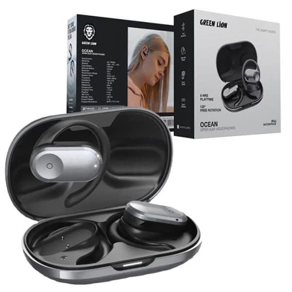 هدفون بلوتوث القایی 2گوشی+استند شارژ Green Lion ocean open ear headphones — تصویر ۸
