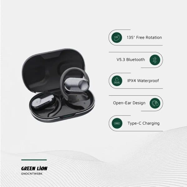 هدفون بلوتوث القایی 2گوشی+استند شارژ Green Lion ocean open ear headphones — تصویر ۶