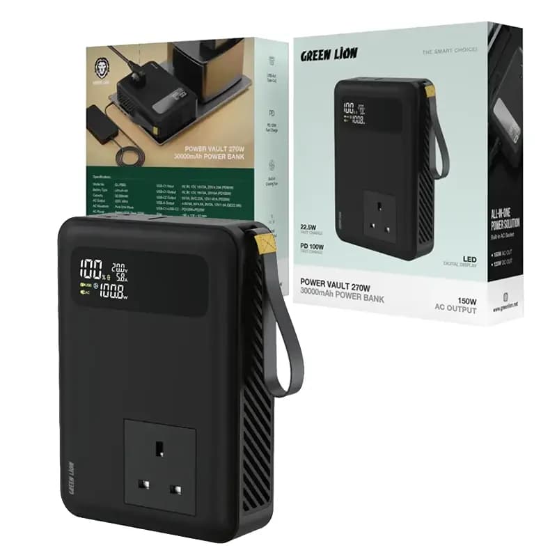 پاور بانک سوپر فست 30000mAh صفحه نمایش دار PD 100W خروجی AC گرین لاین Green lion power Vault 270w — تصویر ۷