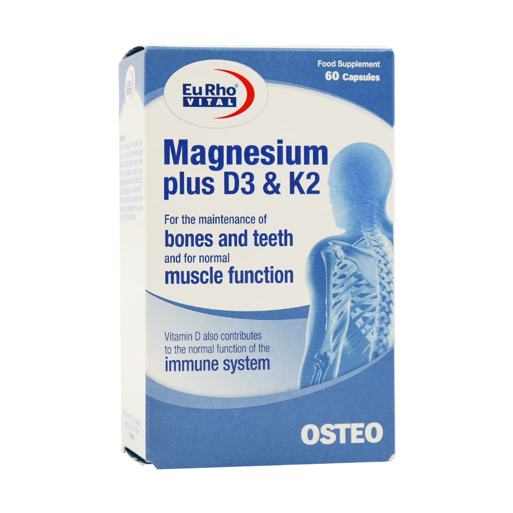 کپسول منیزیم پلاس د3 و کا2 یوروویتال 60 عددی Magnesium Plus D3 And K2 — تصویر ۳
