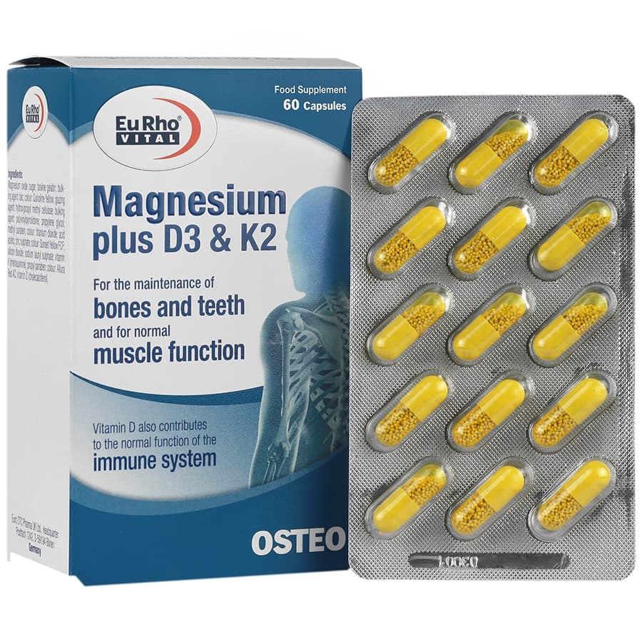 کپسول منیزیم پلاس د3 و کا2 یوروویتال 60 عددی Magnesium Plus D3 And K2 — تصویر ۷