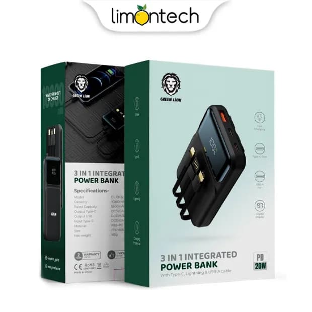 پاوربانک 3 در 1 گرین لاین مدل 3in1 INTEGRATED 20W ظرفیت 10000mAh — تصویر ۵