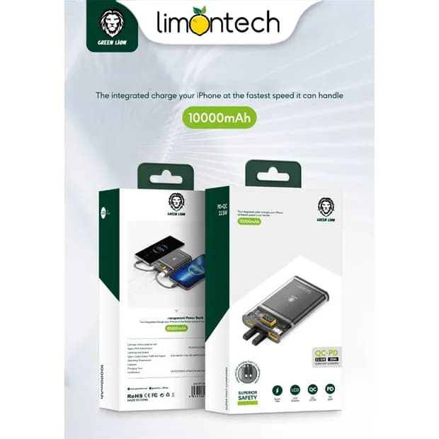 پاوربانک شفاف گرین مدل Super Fast Transparent ظرفیت 10000mAh — تصویر ۱۰