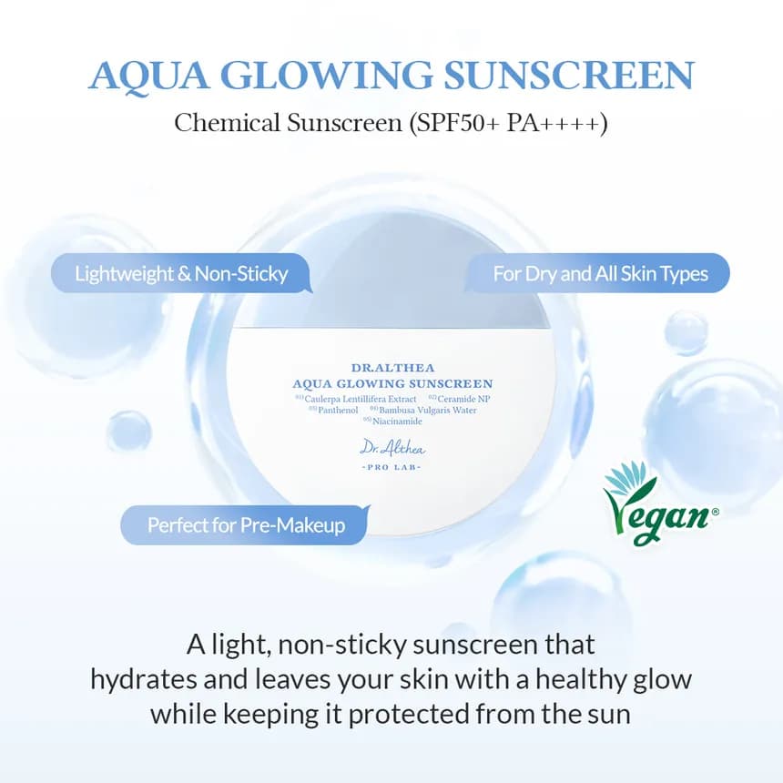 ضدآفتاب آبرسان و درخشان‌کننده دکتر آلتیا Dr. Althea Aqua Glowing SPF50 حجم 45 میل — تصویر ۳
