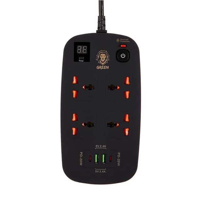 چندراهی و محافظ برق و شارژر گرین لاین مدل GNPS2PDBK توان 3500 وات