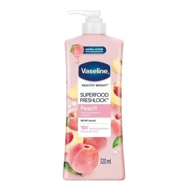 لوسیون بدن آبرسان و روشن‌کننده عصاره هلو و ویتامین‌های B3 و C وازلین Vaseline Superfood Freshlock Peach حجم 320 میل — تصویر ۸