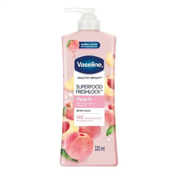 لوسیون بدن آبرسان و روشن‌کننده عصاره هلو و ویتامین‌های B3 و C وازلین Vaseline Superfood Freshlock Peach حجم 320 میل — تصویر ۷