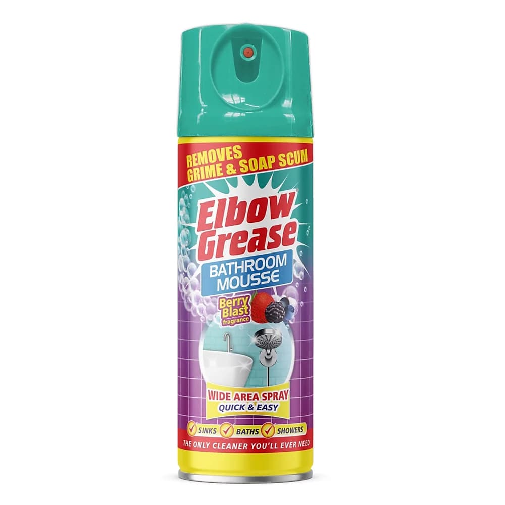 اسپری فومی پاک کننده حمام و سرویس بهداشتی البو گریس Elbow Grease Bathroom Mousse رایحه Berry Blast حجم 400 میل
