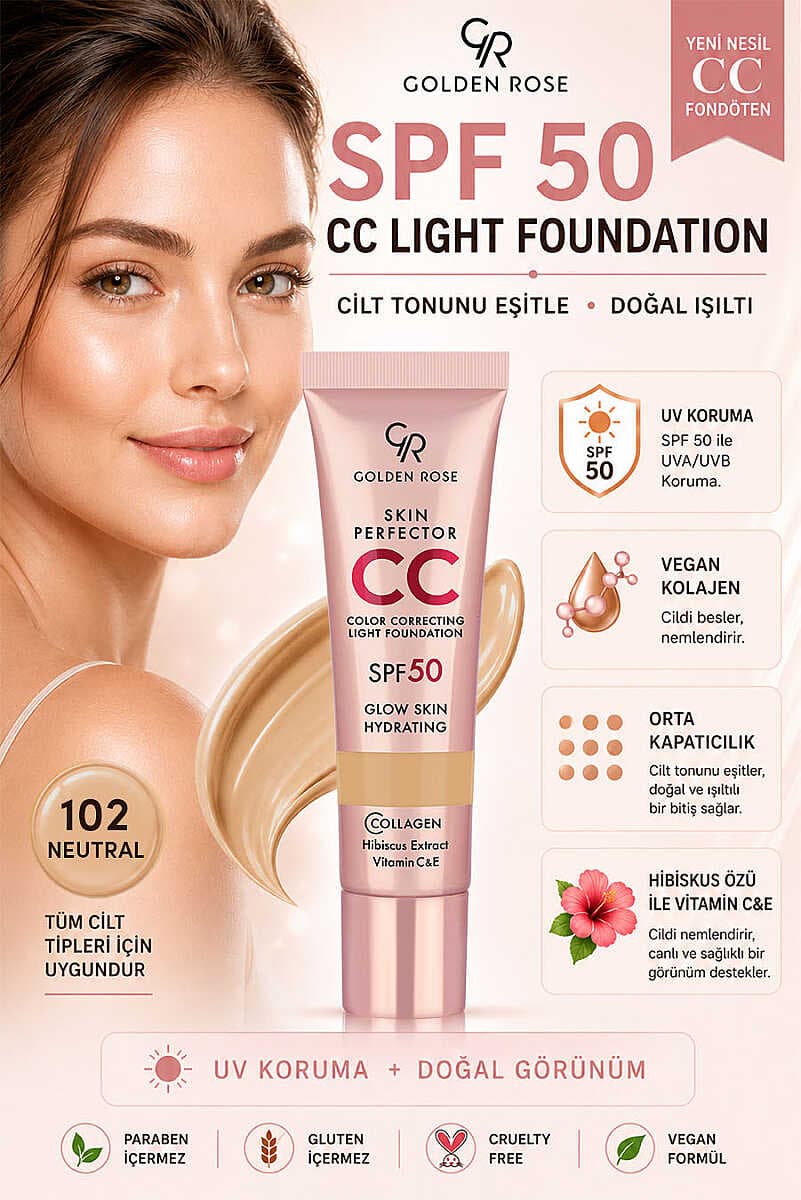 سی سی کرم گلدن رز Golden Rose Skin Perfect شماره 103 رنگ NUDE — تصویر ۱۲