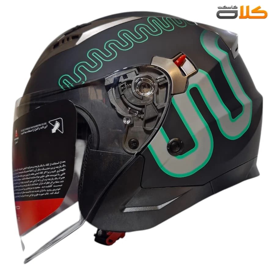 کلاه کاسکت بدون فک مشکی سبز Wstandard مدل F01