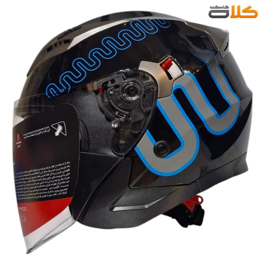 کلاه کاسکت بدون فک Wstandard مشکی آبی براق مدل F01 — تصویر ۸