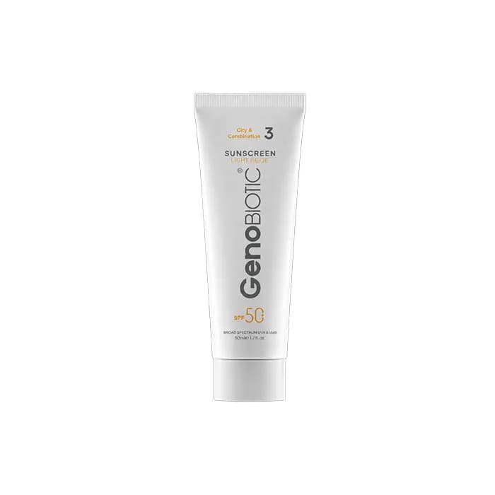 کرم ضدآفتاب سانوژن رنگی SPF50 مناسب پوست چرب ژنوبایوتیک