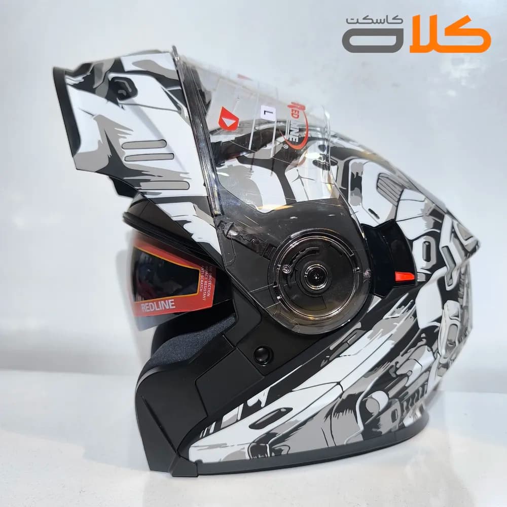 کلاه کاسکت فک متحرک 939 ردلاین سفید مشکی SKL — تصویر ۸