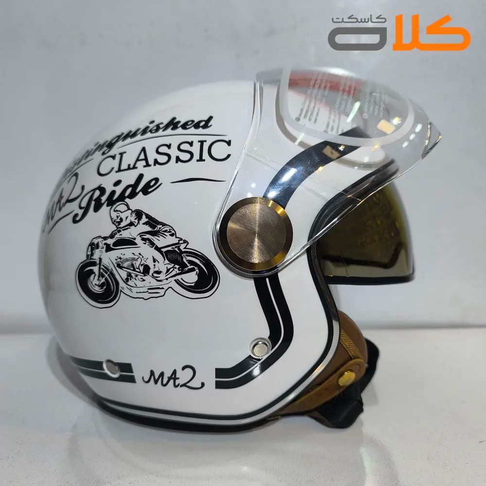 کلاه کاسکت وسپایی سفید مشکی classic برند Ma2 — تصویر ۳