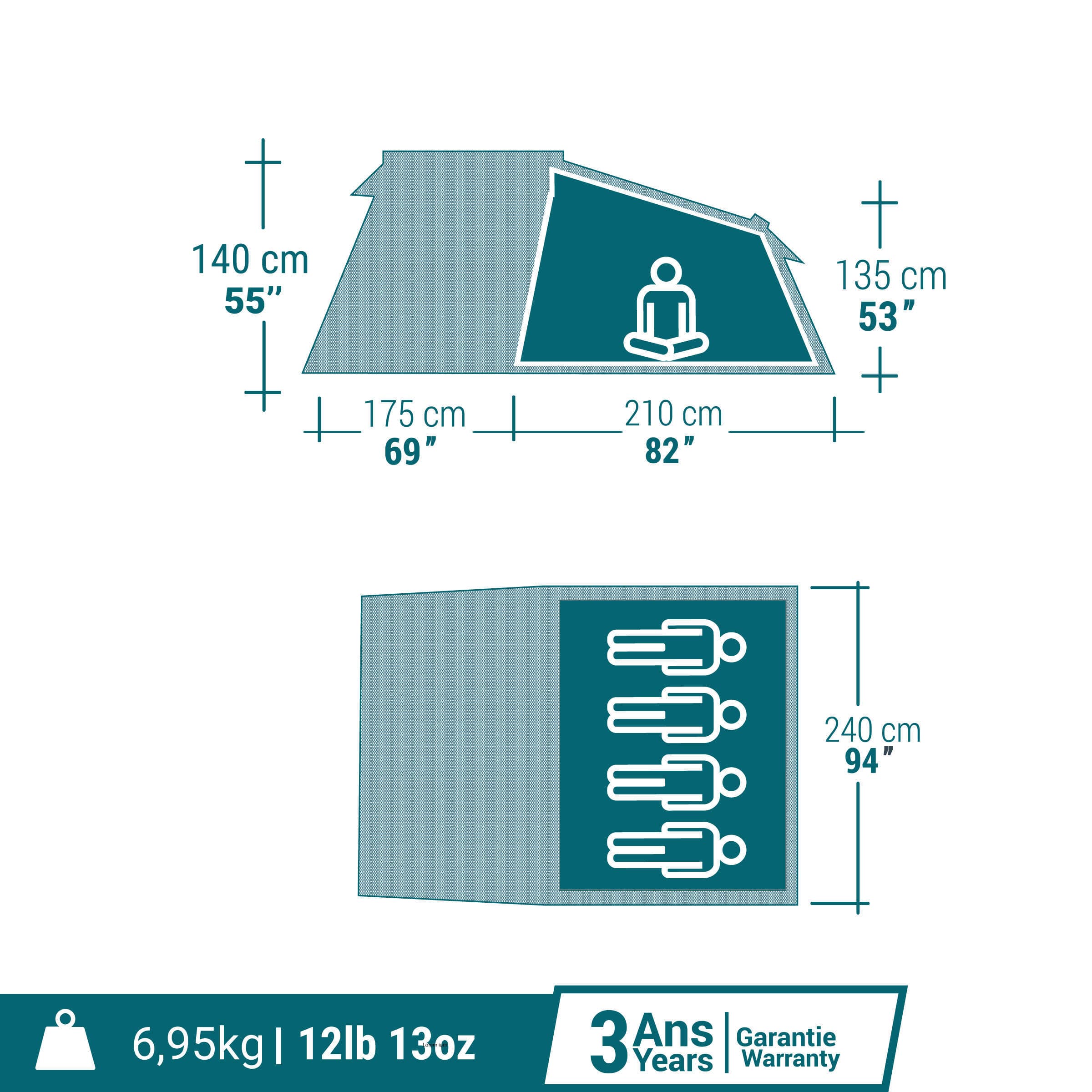 چادر کمپینگ کچوا 4 نفره – 2 ایکس لارج Quechua Camping Tent – 4 Persons – XXL Size – MH100 — تصویر ۱۱