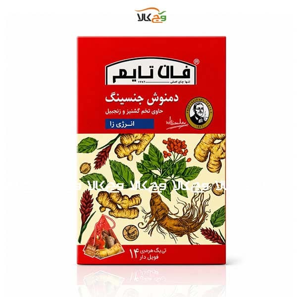 دمنوش جنسینگ حاوی تخم گشنیز و زنجبیل (انرژی زا) فان تایم – 14 عددی