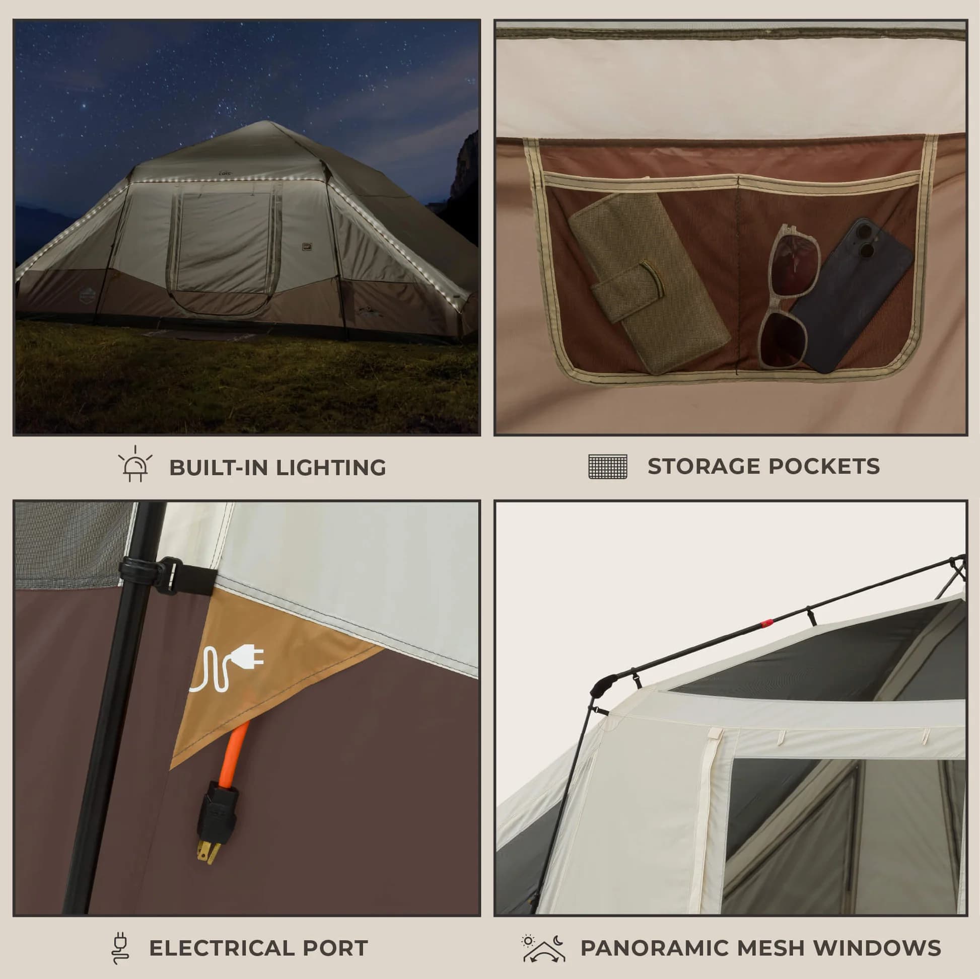 چادر اتومات کر سرخپوستی – 10 نفره کمپینگ چراغ دار Core 10 Person Lighted Instant Pyramid Tent — تصویر ۶
