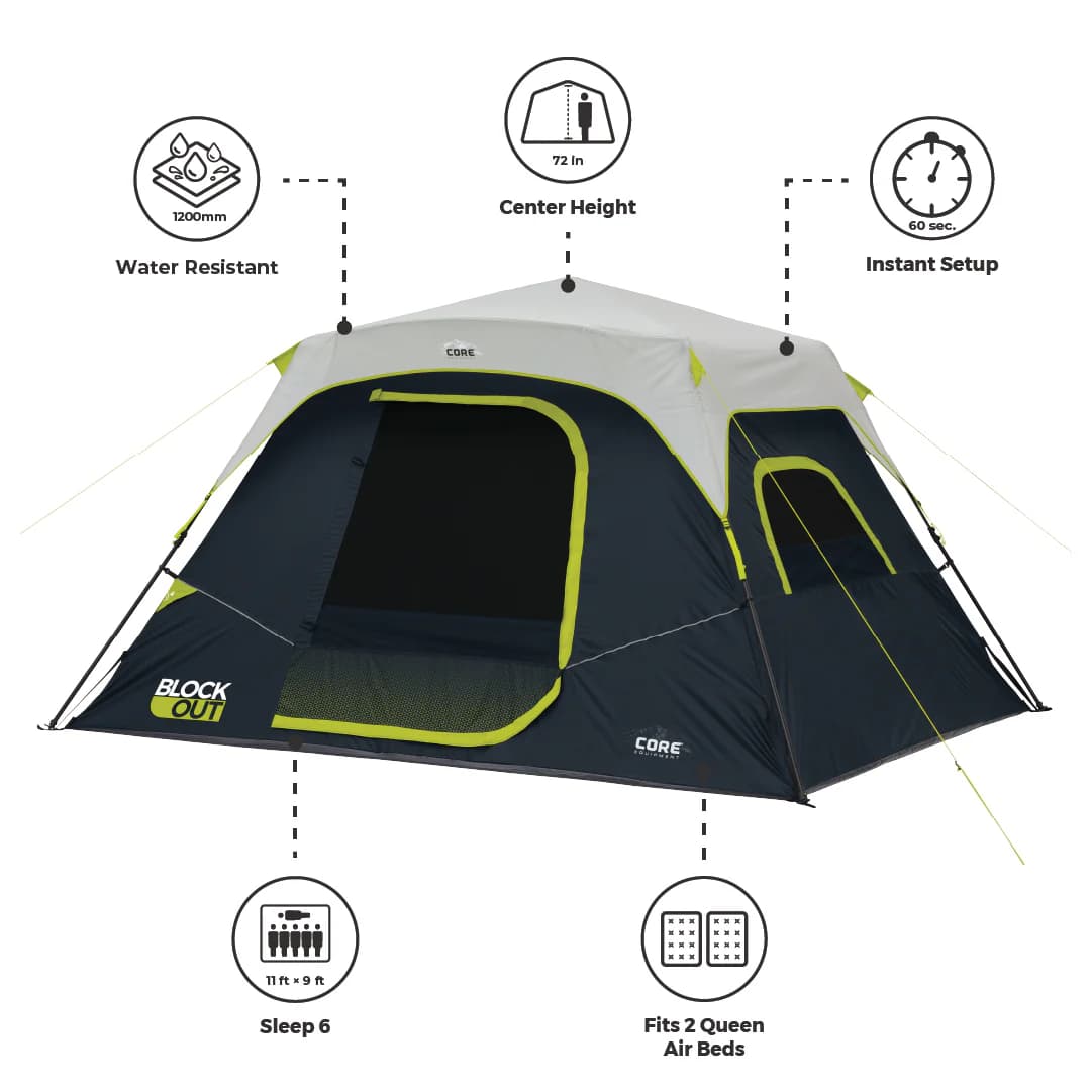 چادر کر اتومات – 6 نفره کمپینگ – بلاک نور آفتاب Core 6 Person Instant Cabin Blockout Tent — تصویر ۱۲