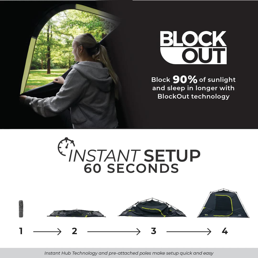 چادر کر اتومات – 6 نفره کمپینگ – بلاک نور آفتاب Core 6 Person Instant Cabin Blockout Tent — تصویر ۱۰