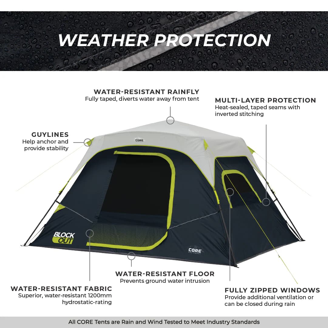 چادر کر اتومات – 6 نفره کمپینگ – بلاک نور آفتاب Core 6 Person Instant Cabin Blockout Tent — تصویر ۸