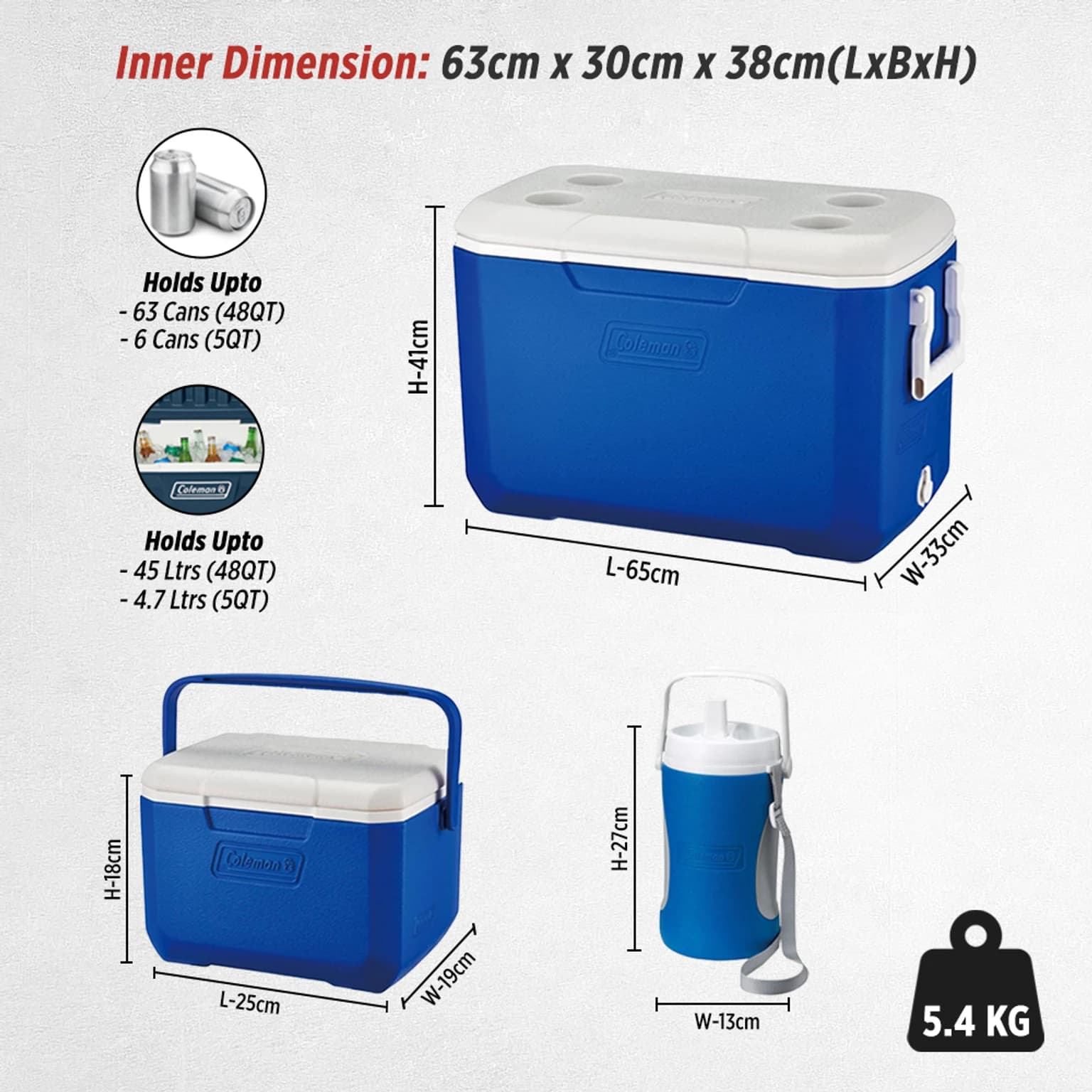 کولباکس کلمن کومبو – یخدان 45 + 4.7 + 1.8 لیتری Coleman® 48QT + 5QT Cooler Box Combo — تصویر ۳