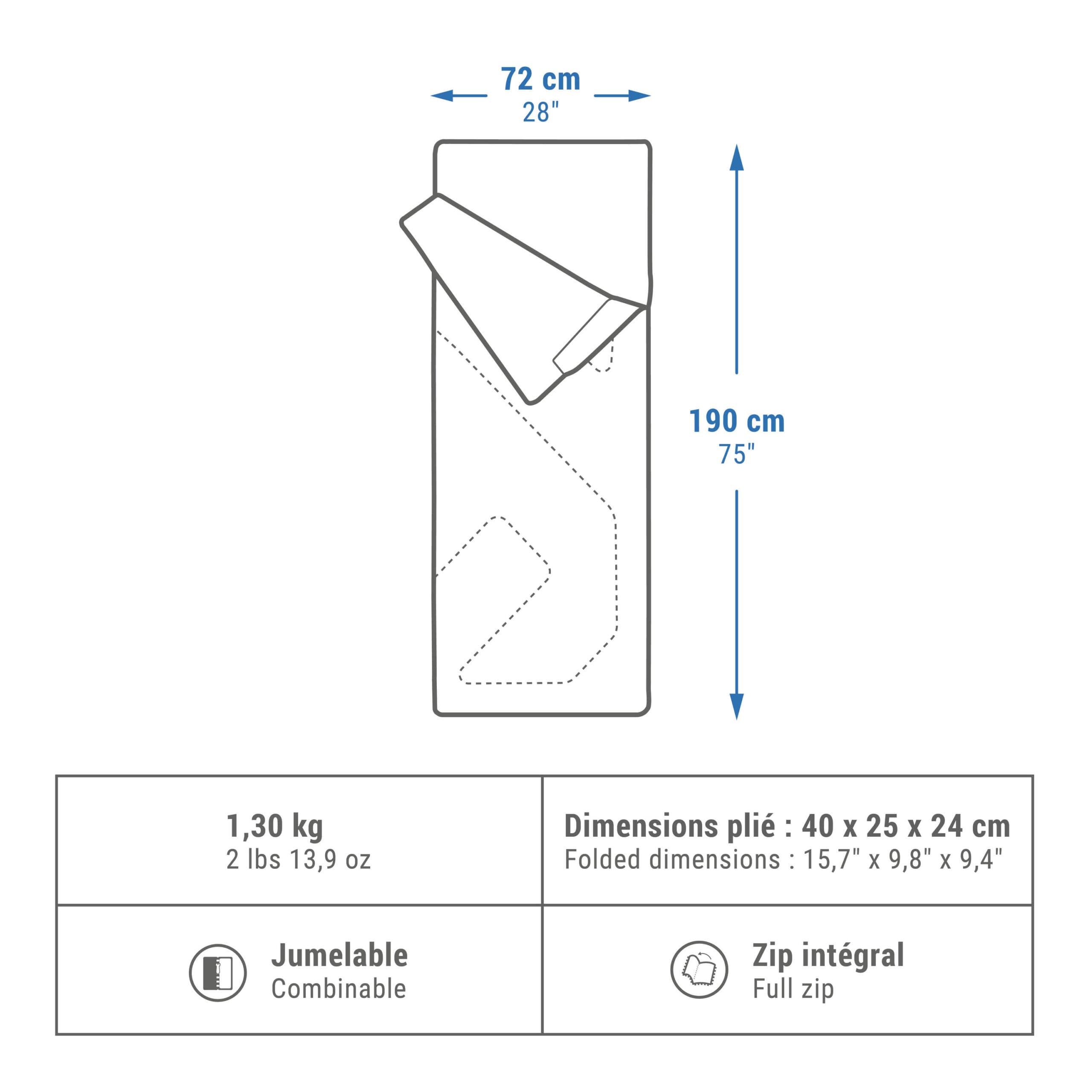 کیسه خواب کچوا دمای راحتی 15 درجه Quechua Outdoor Camping Sleeping Bag – Arpenaz 15°C Comfort — تصویر ۱۰