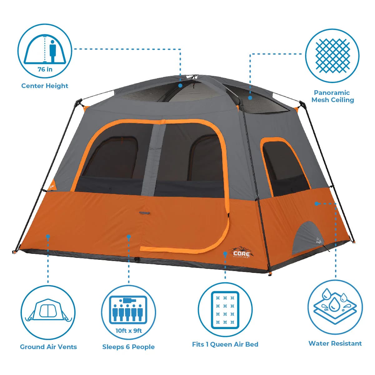 چادر کر – 6 نفره کمپینگ Core 6 Person Straight Wall Cabin Tent — تصویر ۴