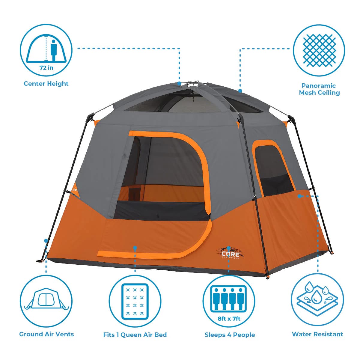 چادر کر – 4 نفره کمپینگ Core 4 Person Straight Wall Cabin Tent — تصویر ۴
