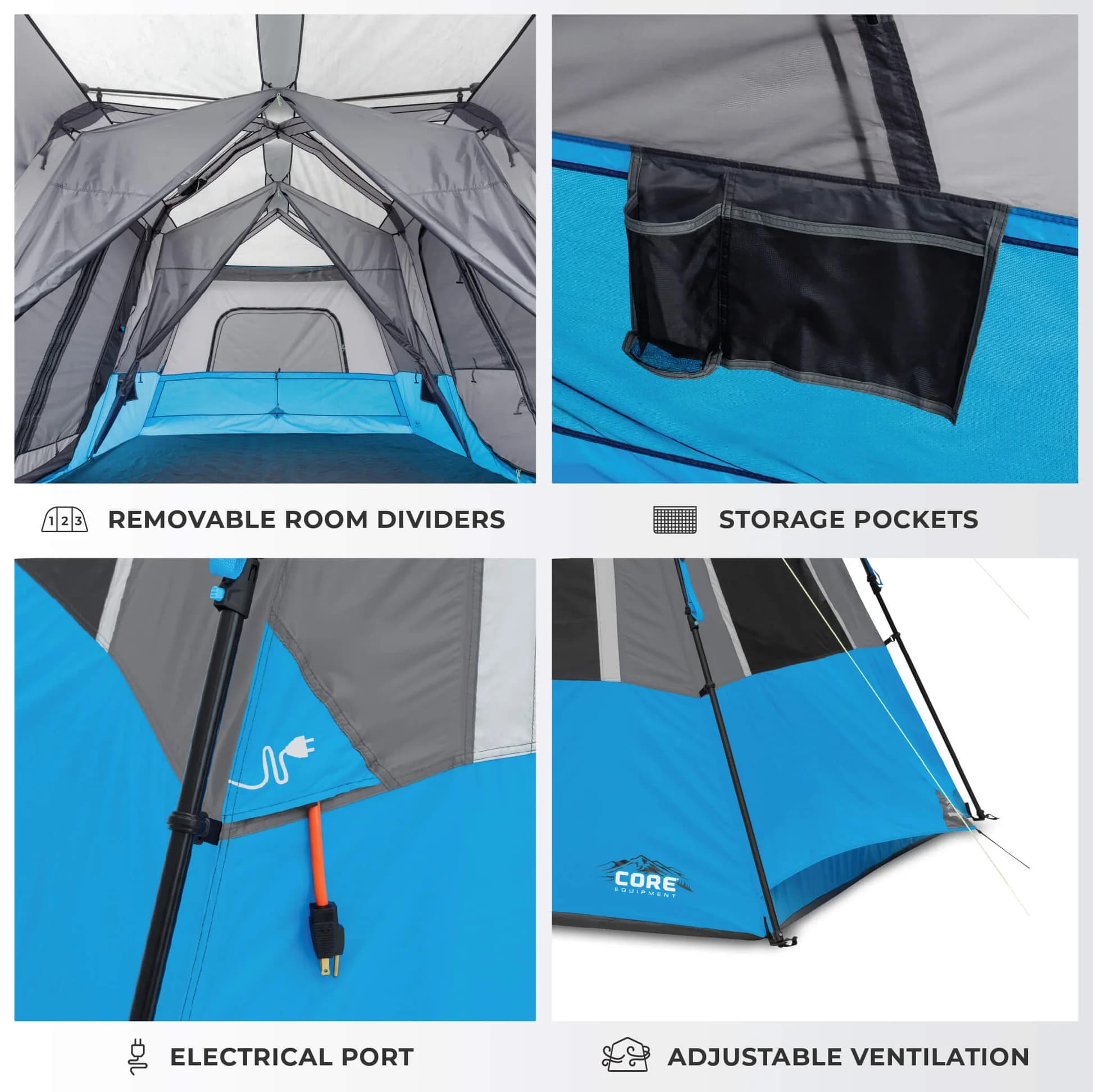 چادر اتومات کر – 12 نفره کمپینگ چراغ دار Core 12 Person Lighted Instant Cabin Tent — تصویر ۵