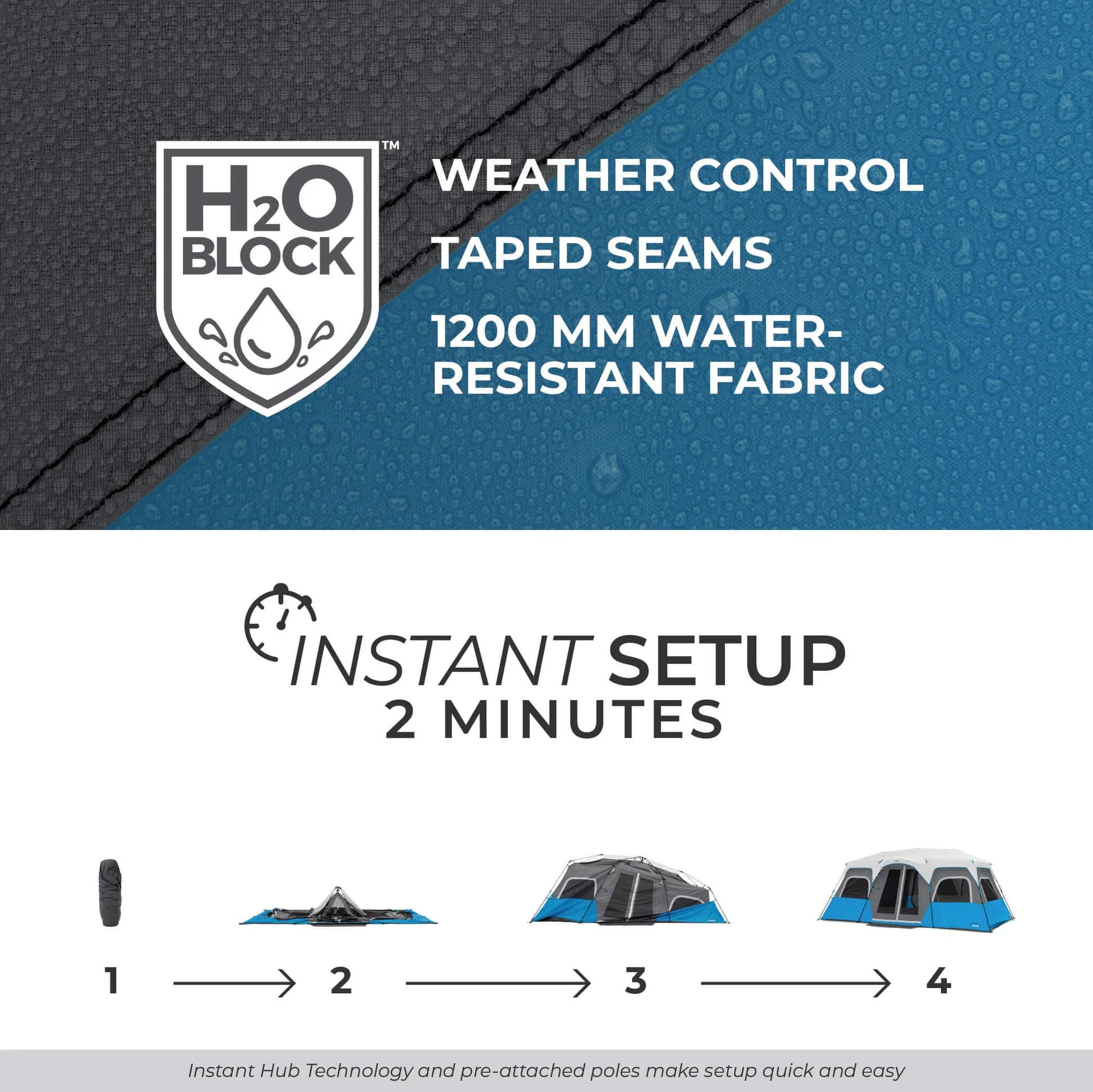 چادر اتومات کر – 12 نفره کمپینگ چراغ دار Core 12 Person Lighted Instant Cabin Tent — تصویر ۴
