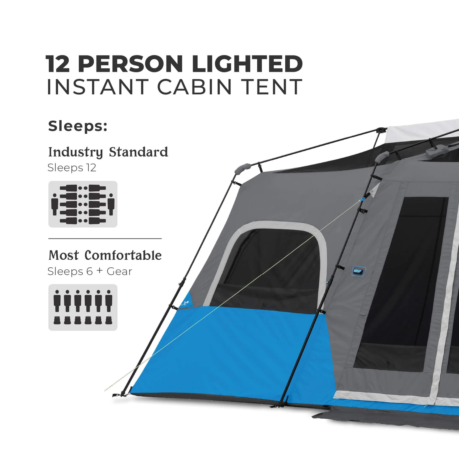 چادر اتومات کر – 12 نفره کمپینگ چراغ دار Core 12 Person Lighted Instant Cabin Tent — تصویر ۸