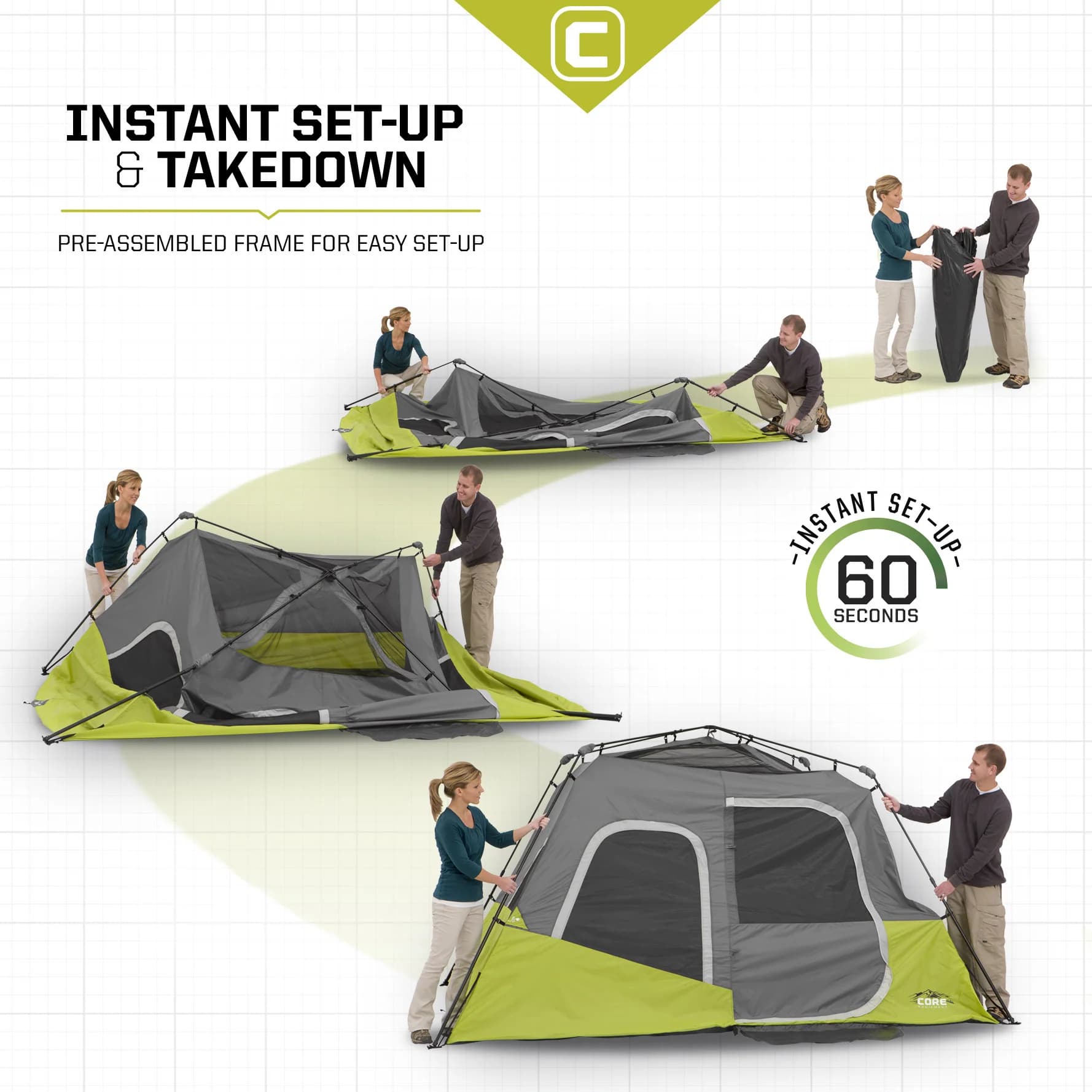 چادر کر اتومات – 6 نفره کمپینگ Core 6 Person Instant Cabin Tent — تصویر ۴