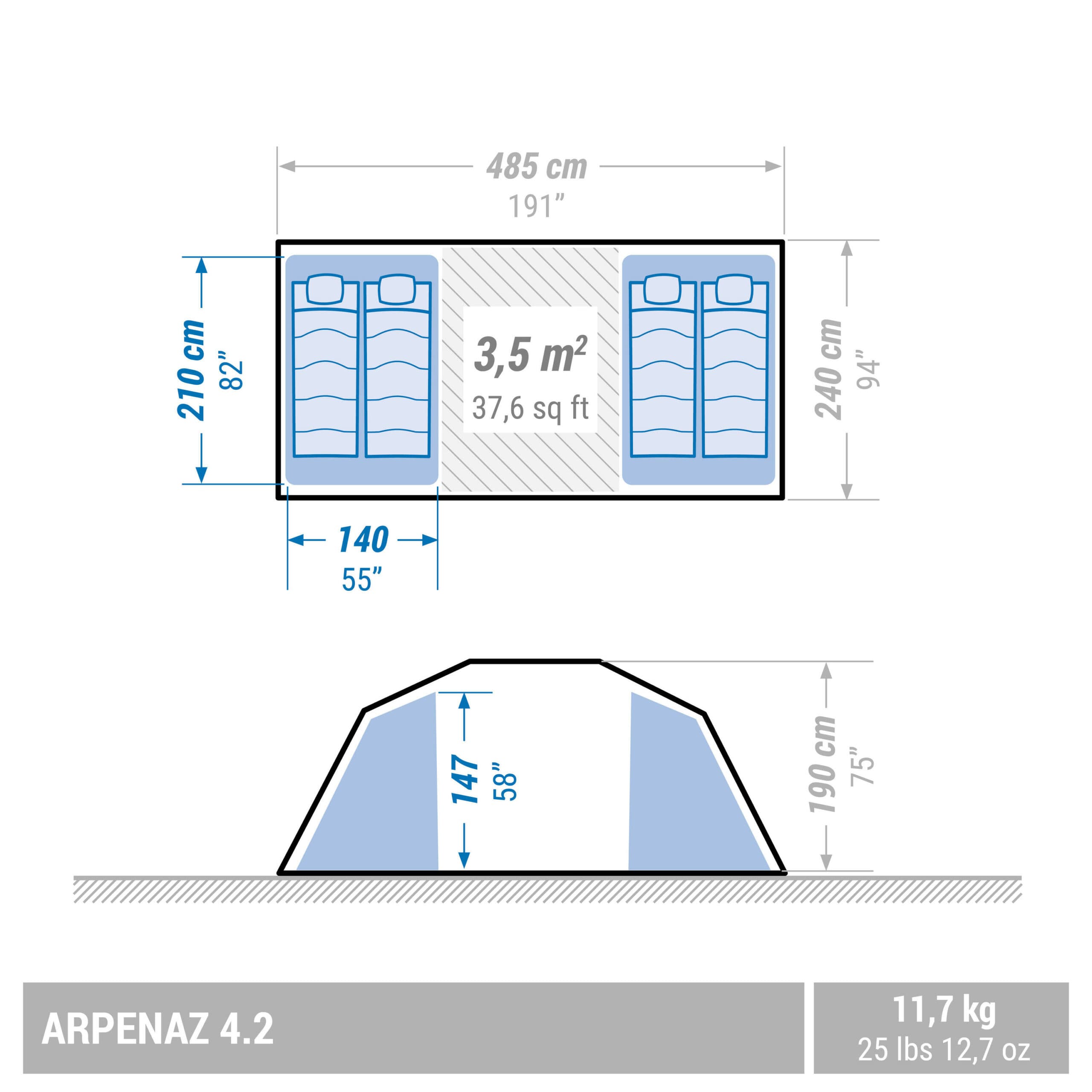 چادر کچوا – آرپناز 4.2 کمپینگ Quechua 4 Person Camping Tent – 2 Rooms – Arpenaz 4.2 — تصویر ۱۱