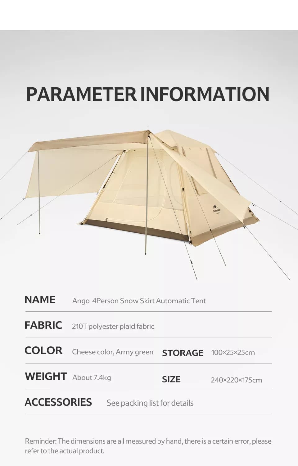 چادر اتومات نیچرهایک انگو – دو پوش چهار فصل – 4 نفره کمپینگ Naturehike Ango 4 Person Pop Up Tent – NH21ZP010 — تصویر ۸