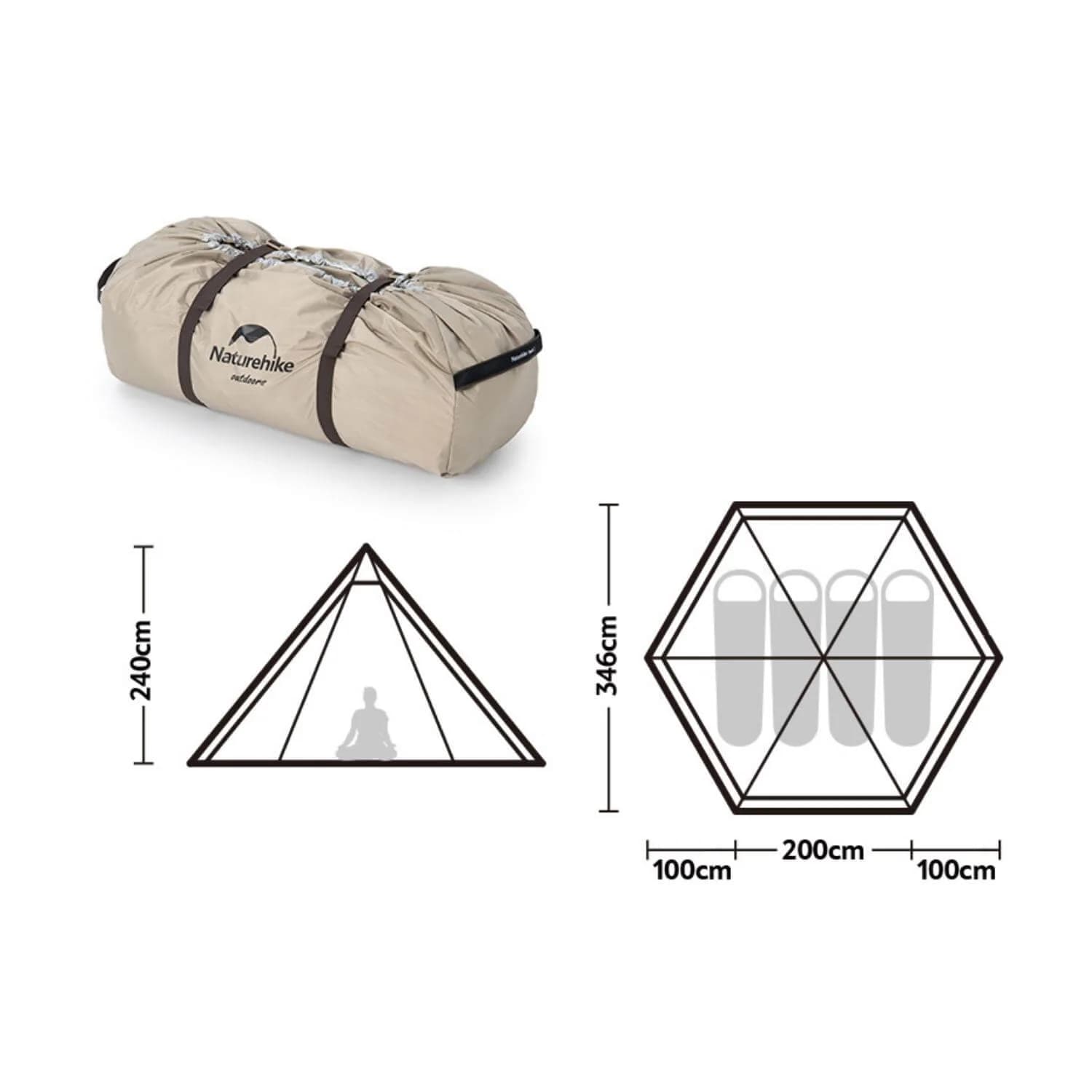 چادر سرخپوستی نیچرهایک – 3 تا 4 نفره – شش ضلعی Naturehike Hexaonal Pyramid Tent Ranch 4 – NH20ZP013 — تصویر ۶