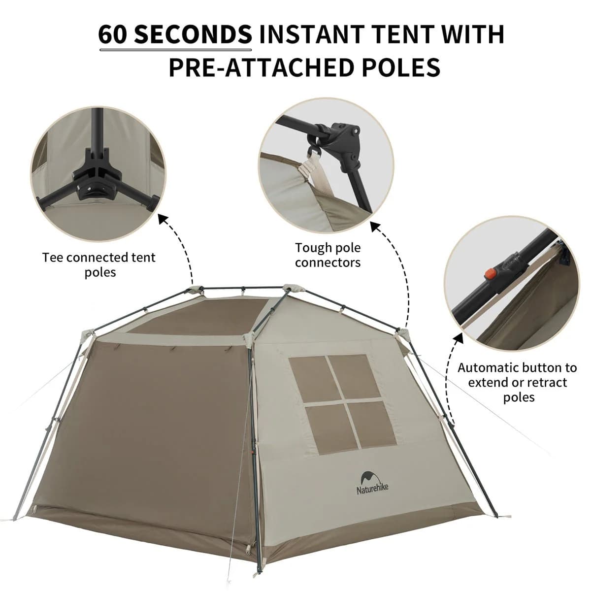 چادر نیچرهایک اتومات – 4 نفره کمپینگ Naturehike Village 5.0 4-Person Instant Tent — تصویر ۵