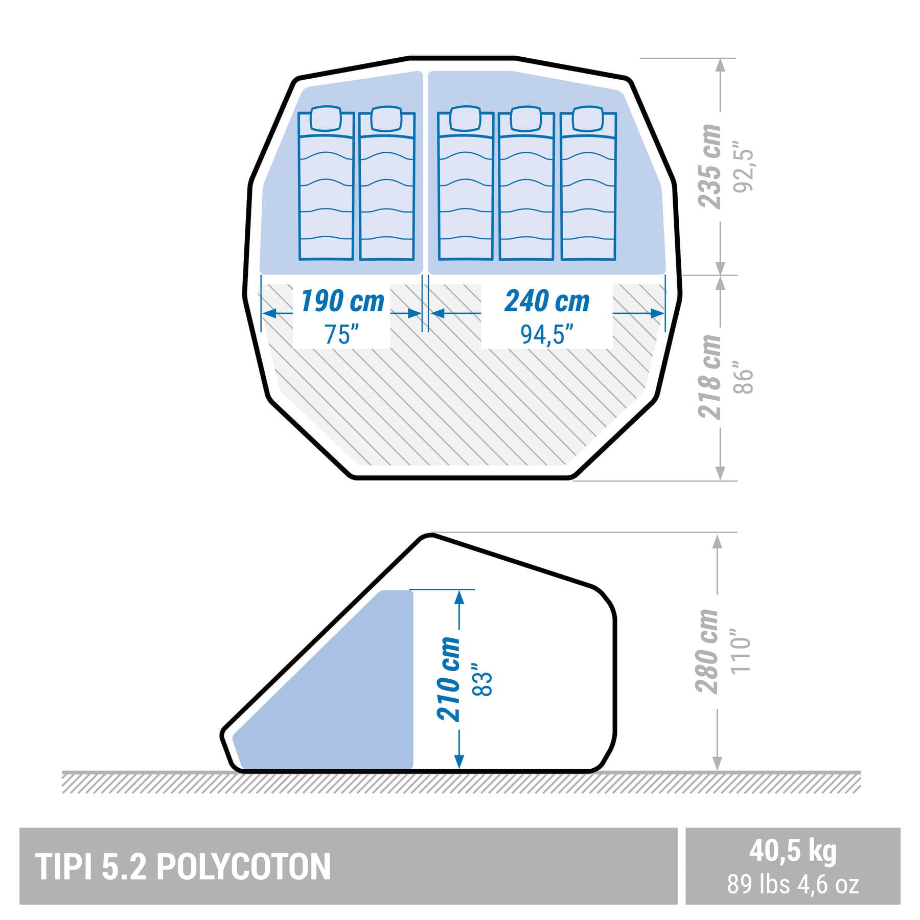 چادر کمپینگ کچوا سرخپوستی – 5 نفره پلی کتان Quechua Tepee Camping Tent – Tepee 5.2 Polycotton – 5 Person – 2 Bedrooms — تصویر ۱۲