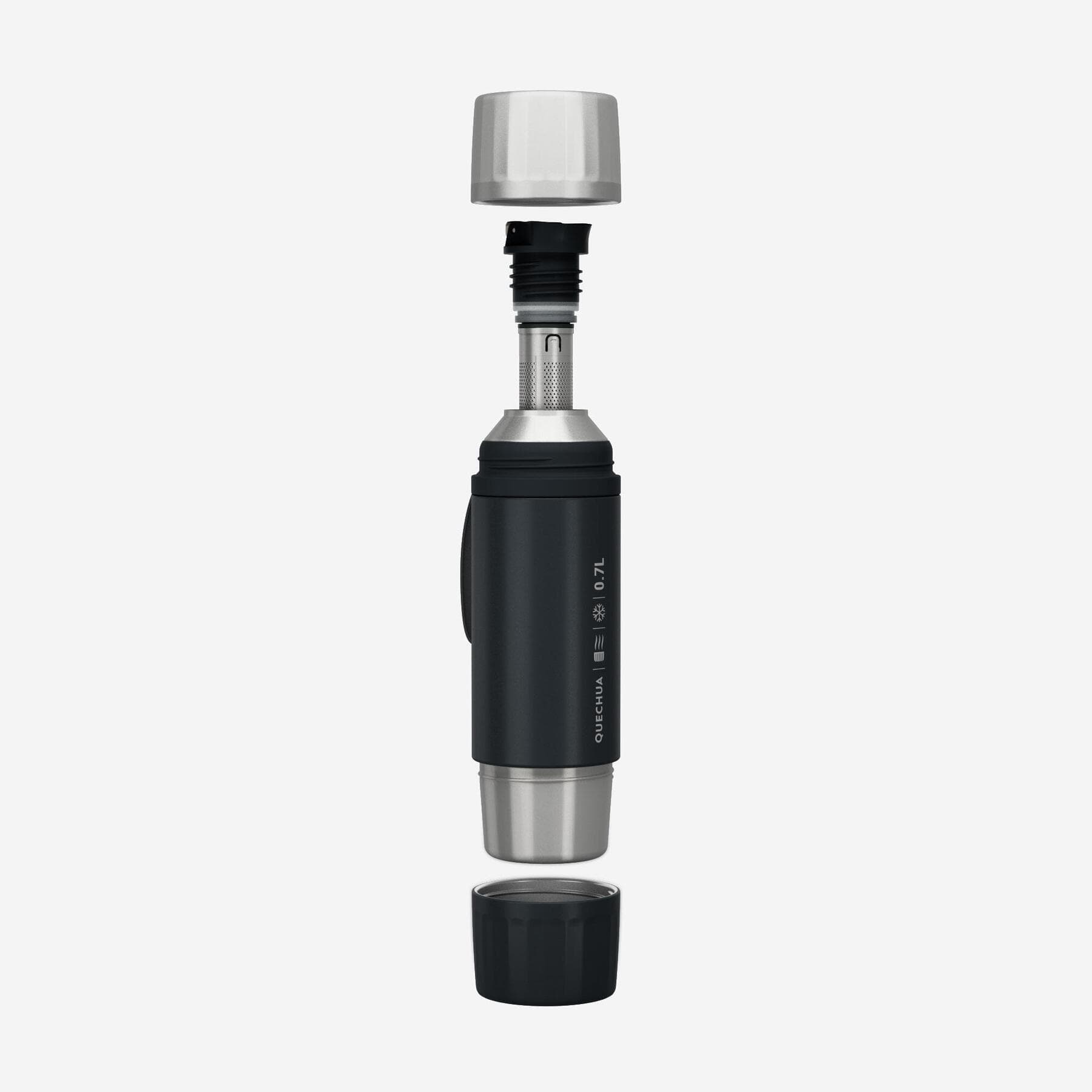 فلاسک کچوا با فیلتر چای 0.7 لیتر Quechua Stainless Steel Thermos with Tea Filter – Stainless Steel – Quick Lid – 0.7 L – MH900