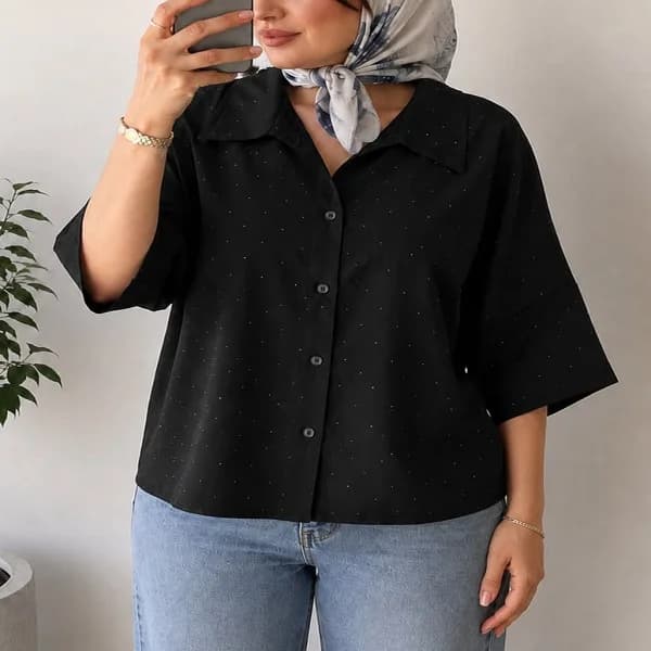 شومیز باکسی نگین دوزی مدل ژاکلین — تصویر ۱۲