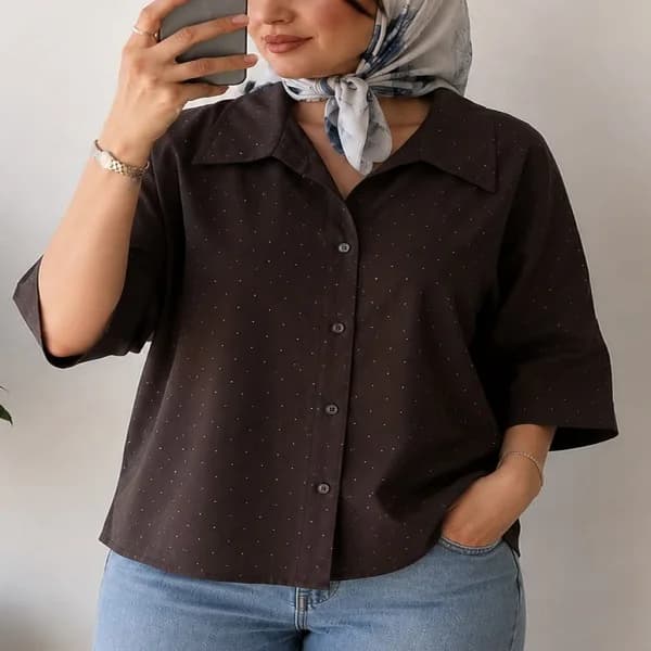 شومیز باکسی نگین دوزی مدل ژاکلین
